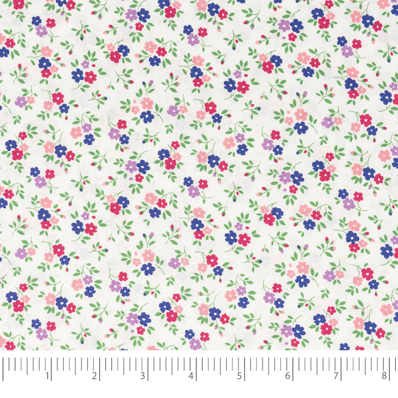 SINGER Purple & Pink Flower on White Cotton Fabric